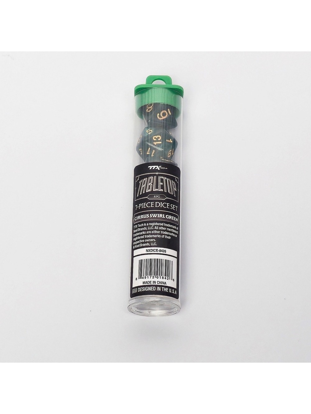 Tabletop RPG 7- Piece Dice Set - Cirrus Swirl Green
